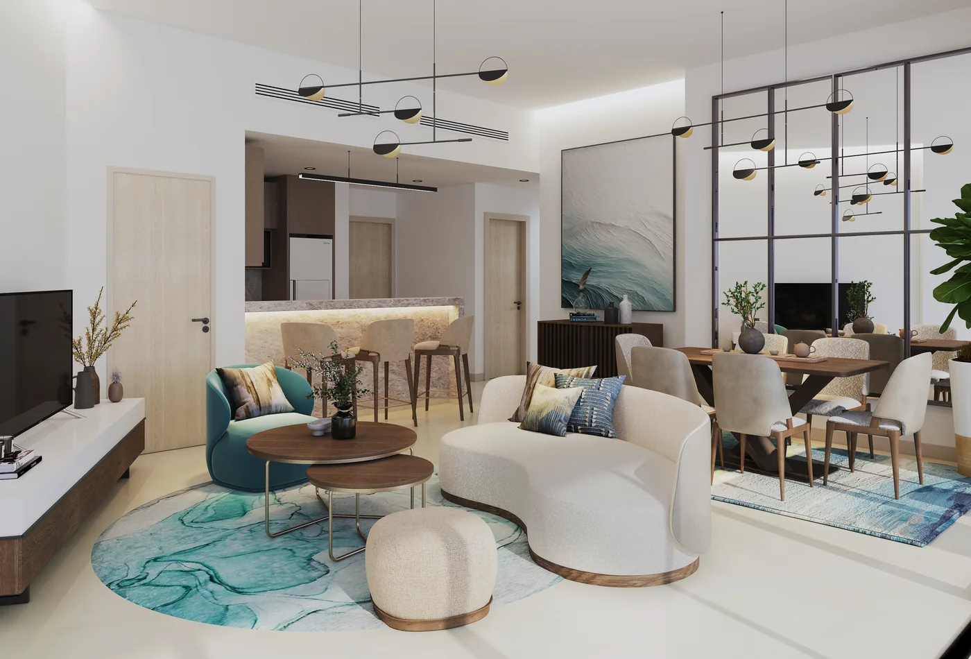 Modern apartment living and dining interior